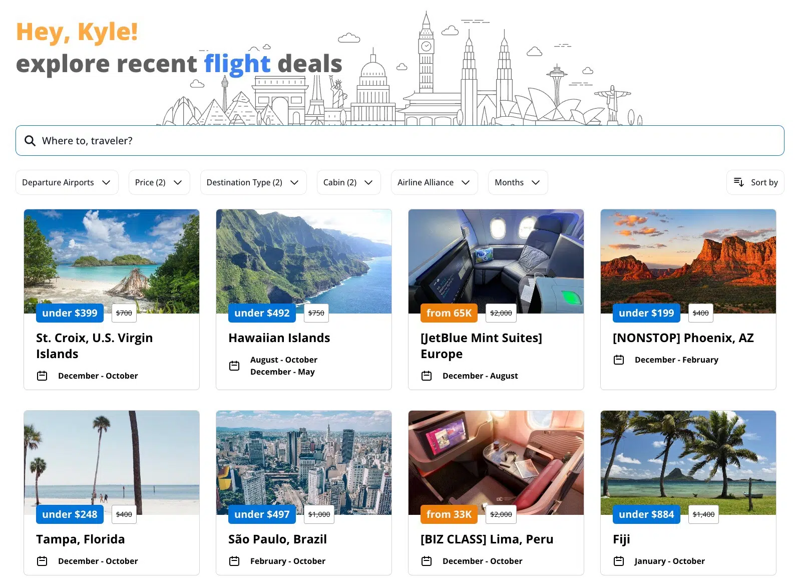 hub of recent thrifty traveler premium deals with pricing