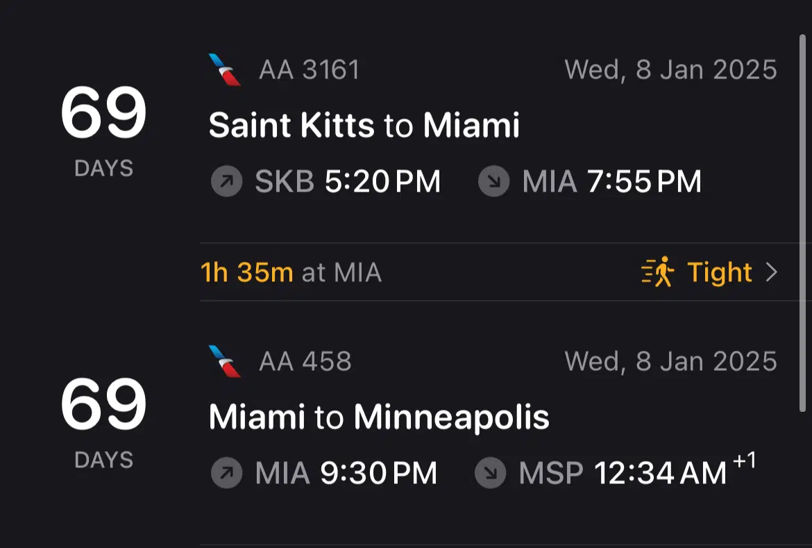 Miami connection example on Flighty Pro's new connections assistant