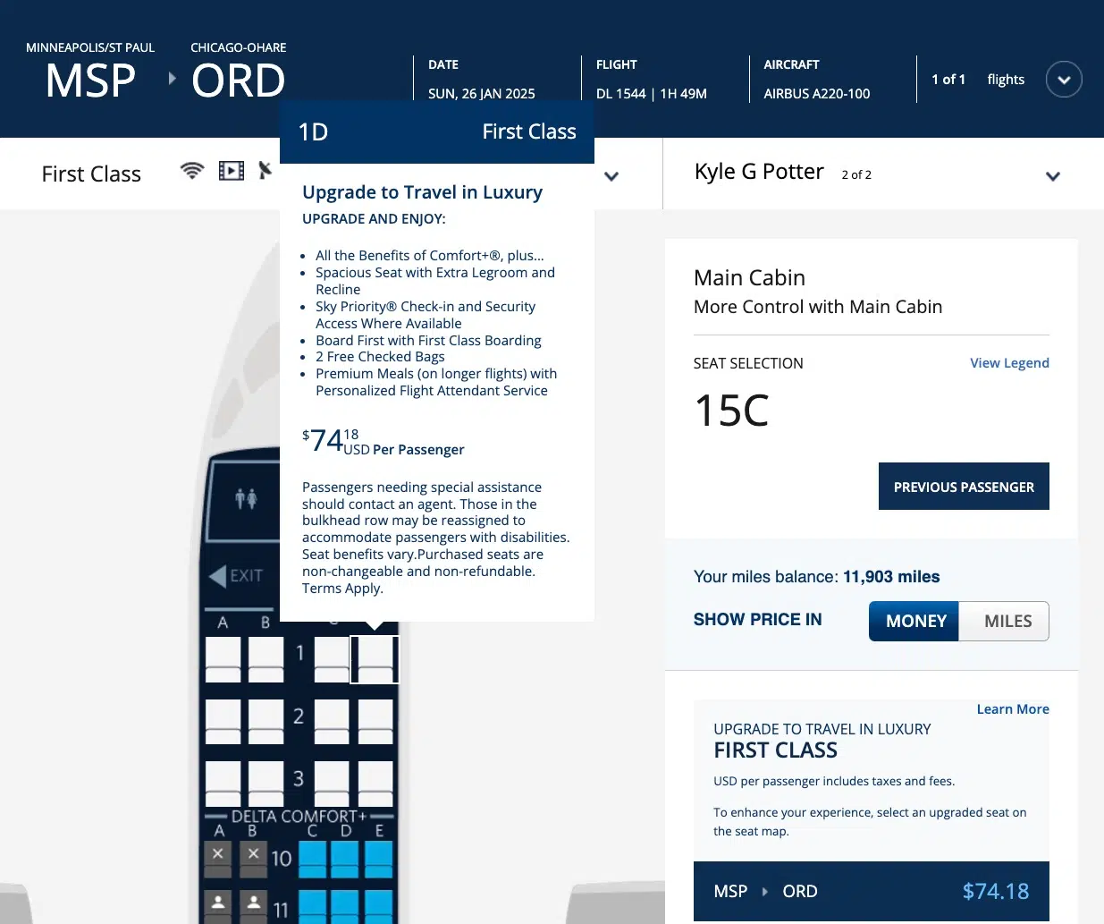 delta seat map with upgrade prices