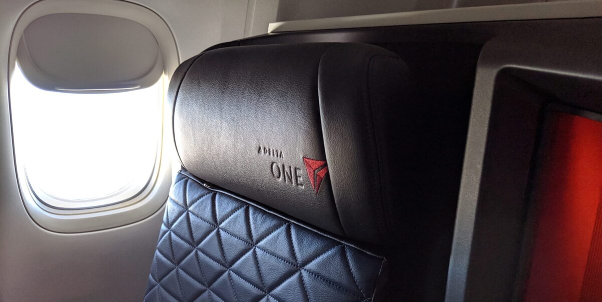 delta one suite headrest in the sunlight