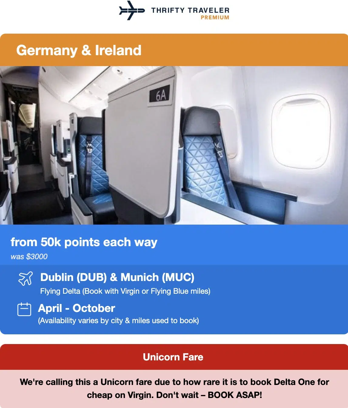 Delta One seats in a flight deal alert