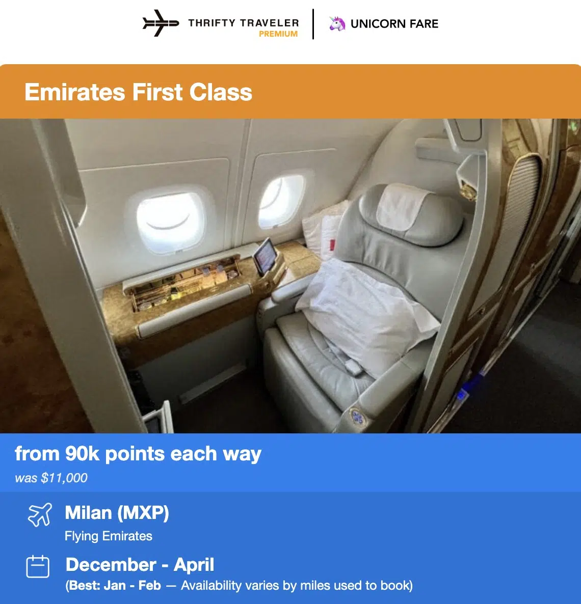 Emirates first class flight deal alert