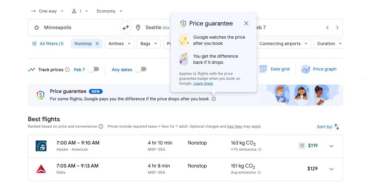 google flights price drop refund