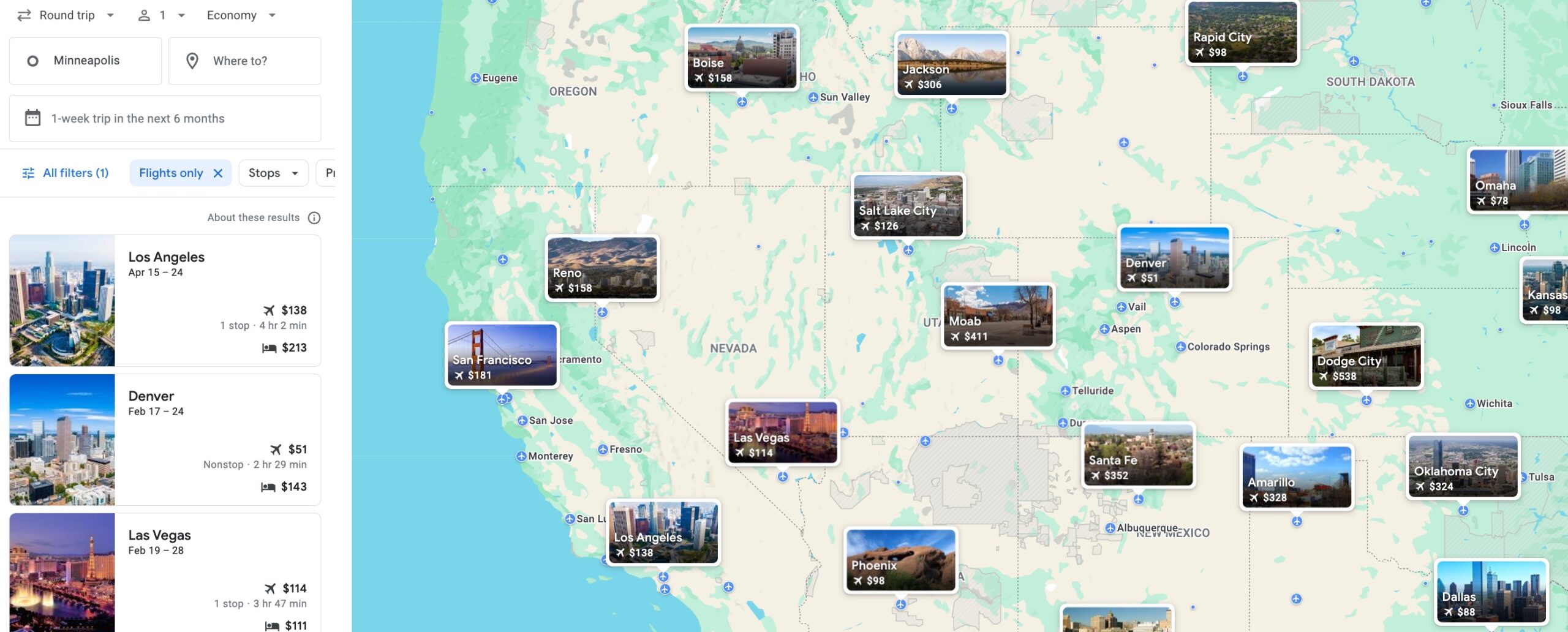 google flights explore map