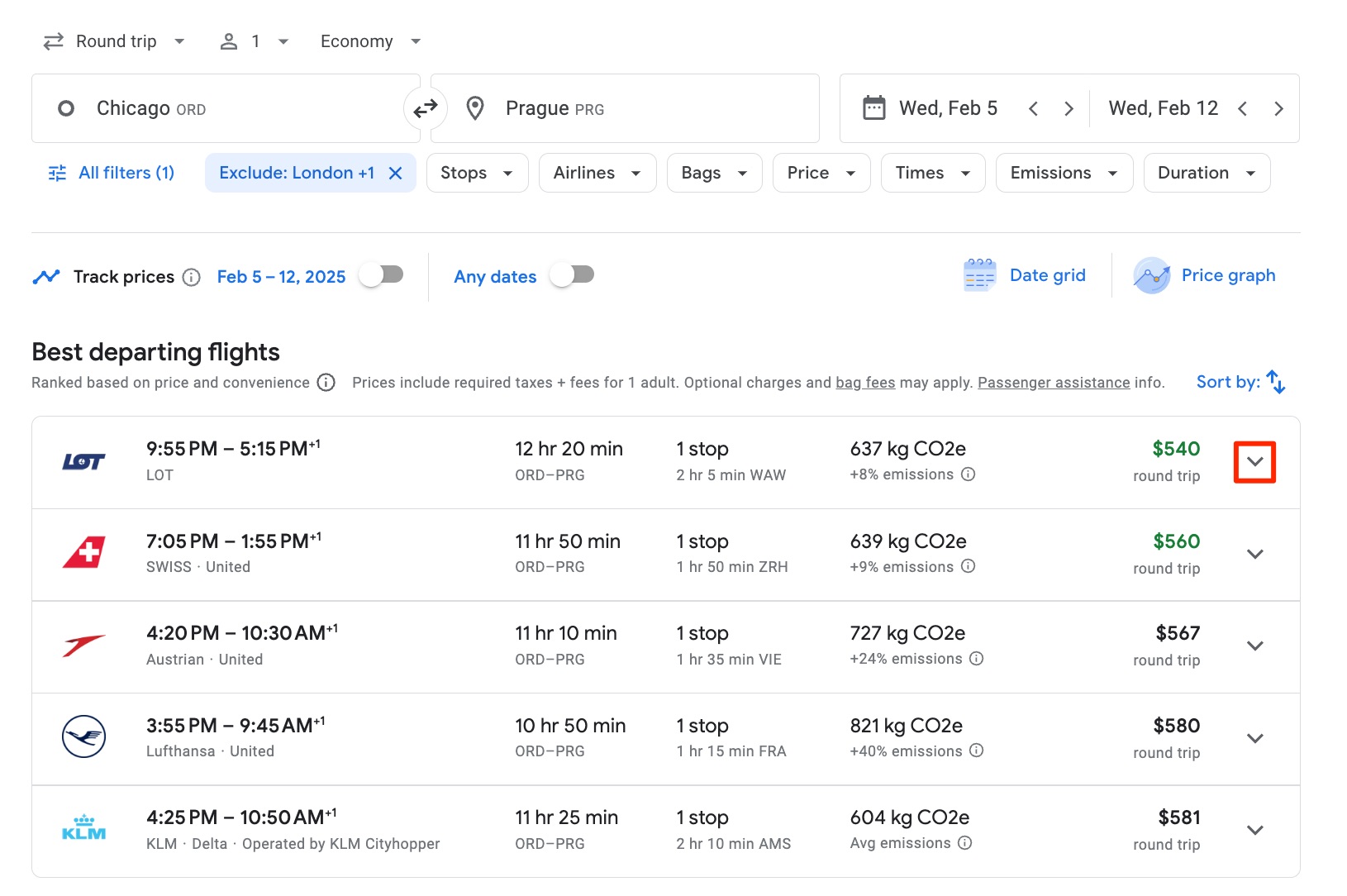 google flights results