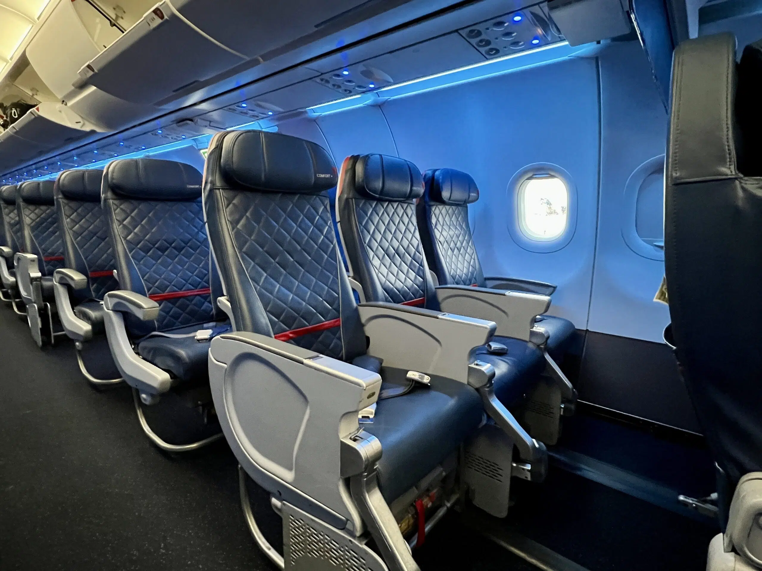 rows of seats on an airplane