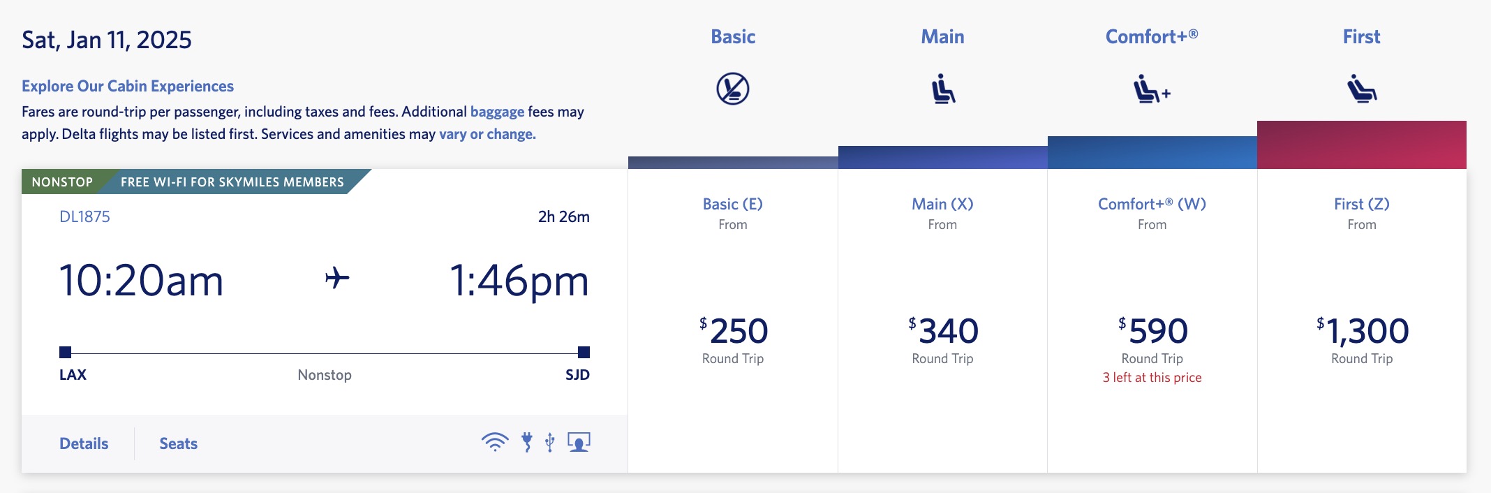 Delta fare classes