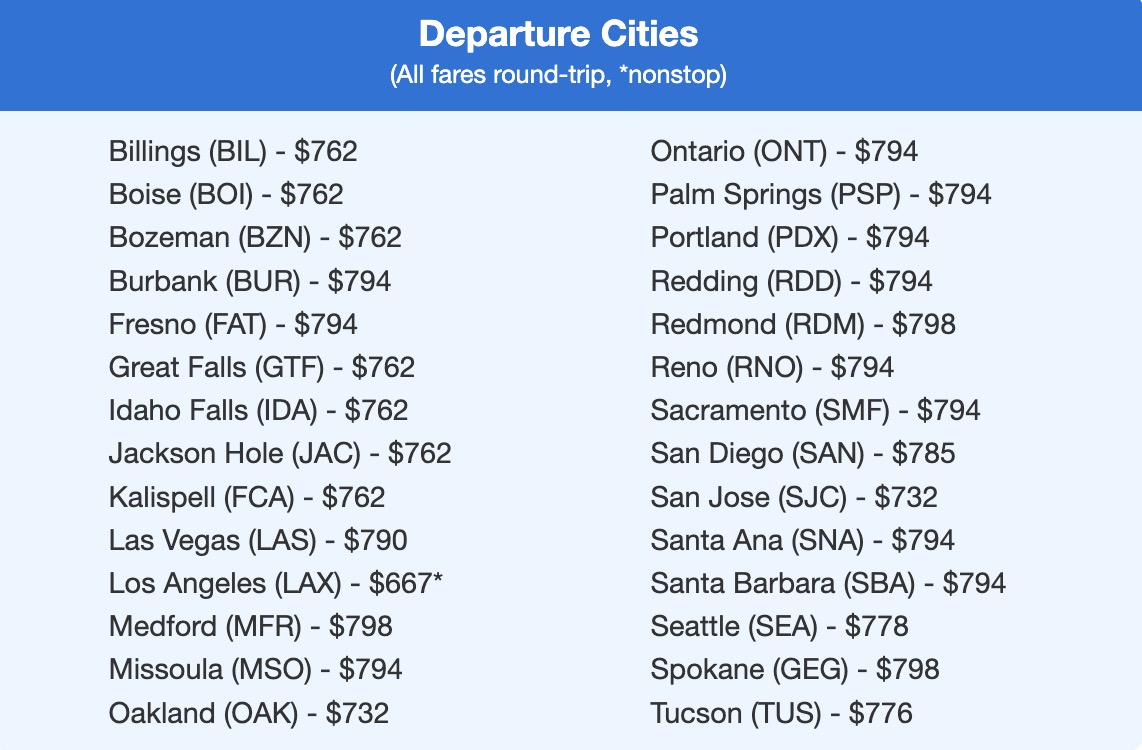 departure cities all fares roundtrip nonstop