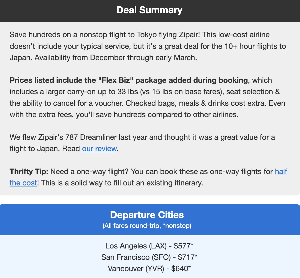 ZipAir flight deal data