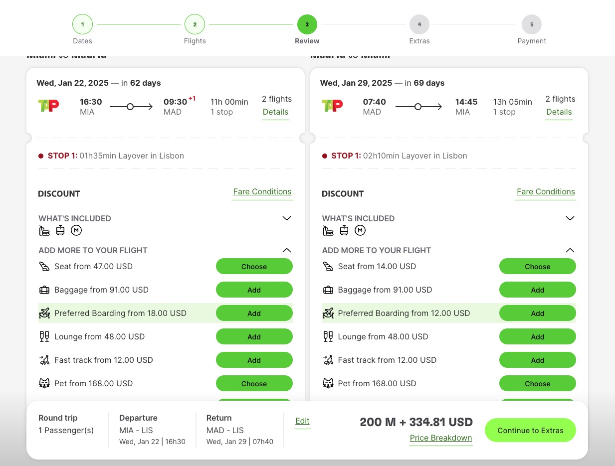 TAP Air Portugal roundtrip fare