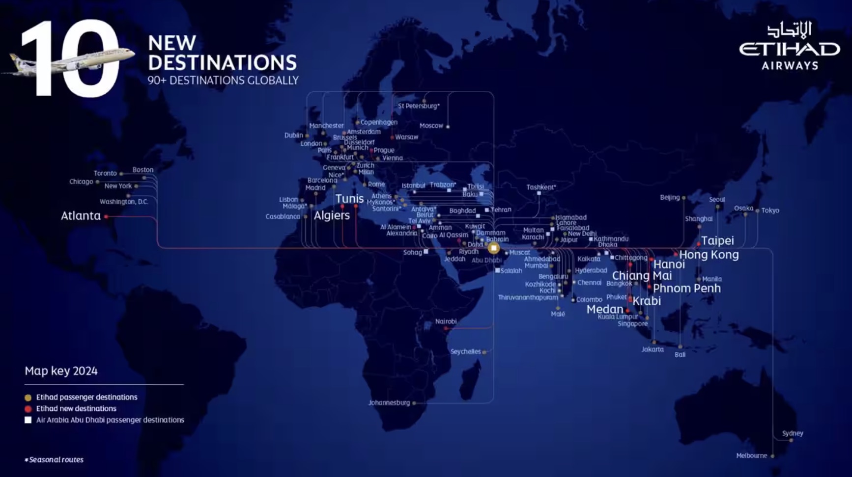 Etihad airways route map