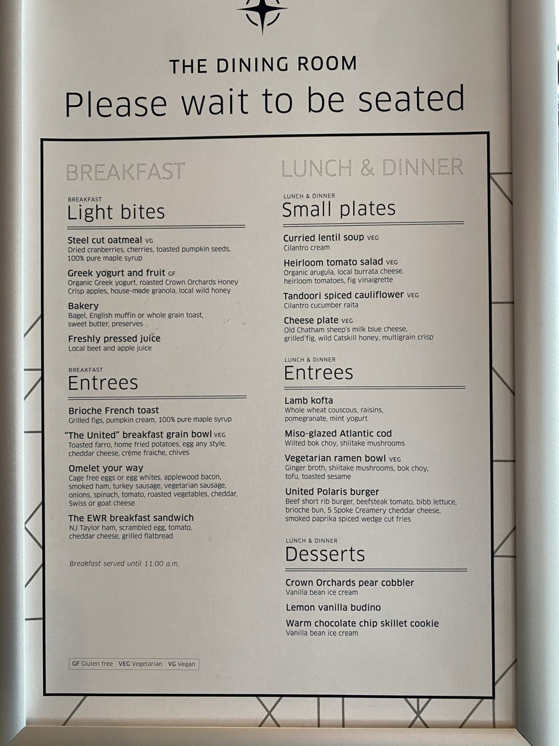 united newark polaris lounge dining room menu