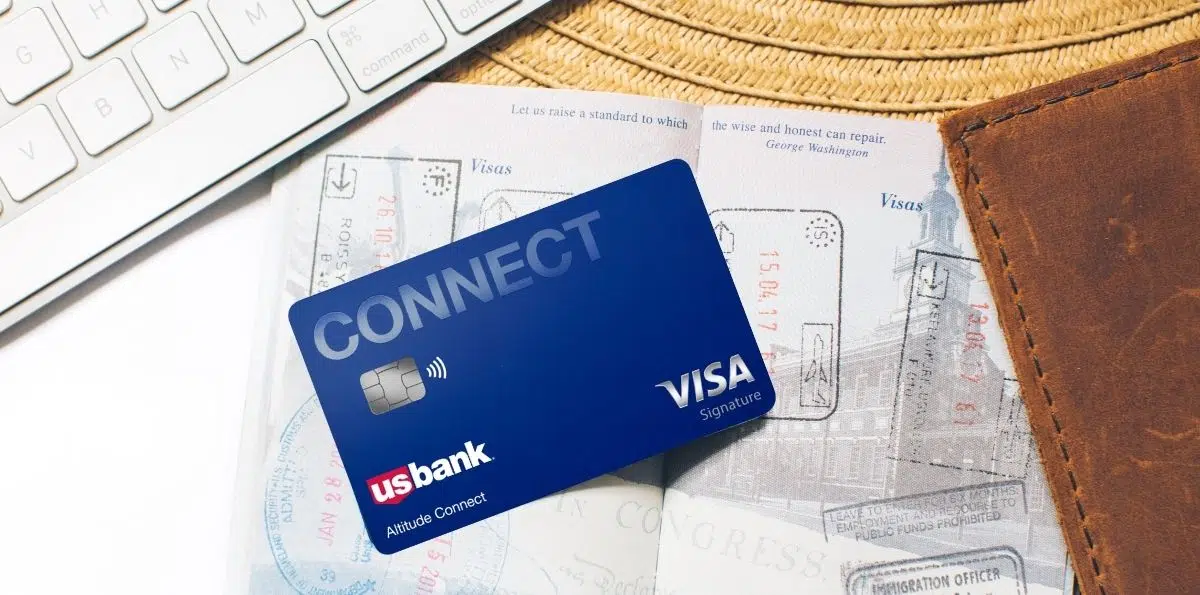 US Bank Altitude Connect Credit Card on top of a passport