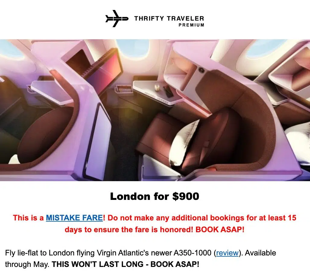 virgin atlantic business class mistake fare