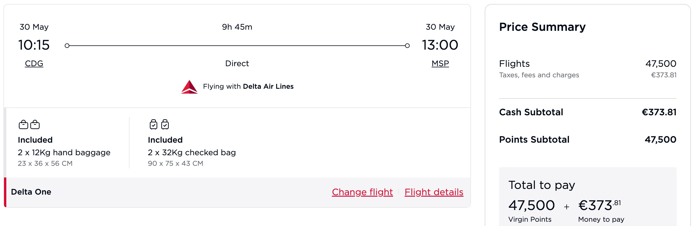 virgin atlantic checkout screen