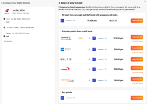 pointsyeah booking options