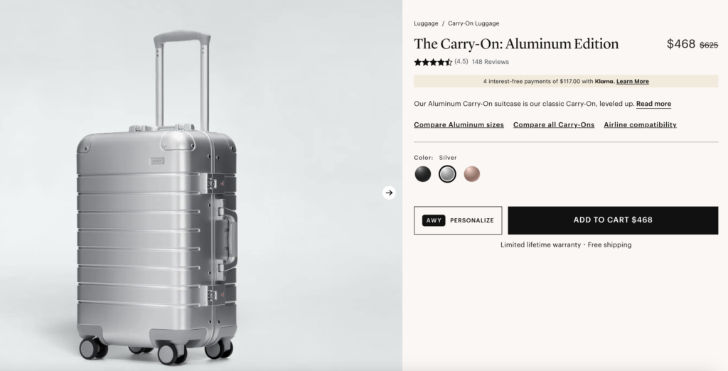 away luggage aluminum carry on with black friday discount pricing